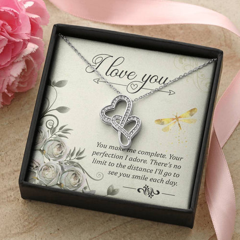 I love you :Special Double Hearts Necklace - Necklace for her